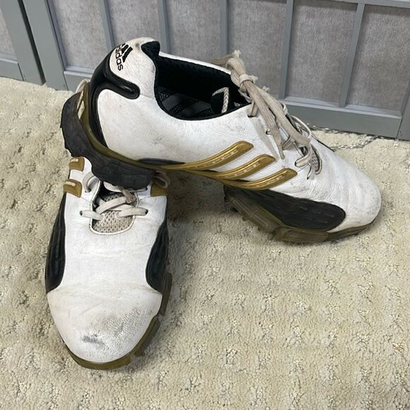 Adidas Powerband Chassis Golf Shoes White/Black/Gold Men’s Size 8 - Picture 1 of 7